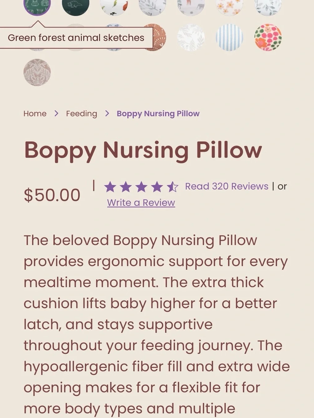 Boppy Green Animal Print Nursing Pillow
